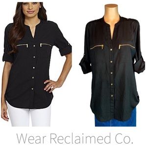 Calvin Klein Zip Pocket Roll Tab Blouse